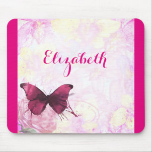 Lila Aquarellbutterfly auf Rosa und Gelb Mousepad