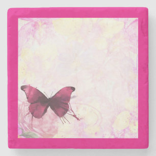 Lila Aquarellbutterfly auf Rosa und Gelb Steinuntersetzer