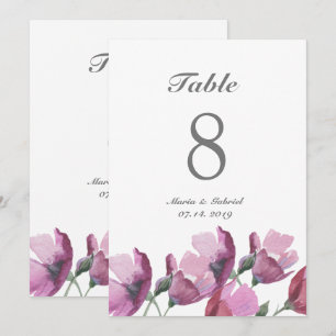 Lila Aquarellfarbe Blumenrosa Tischnummer Hochzeit