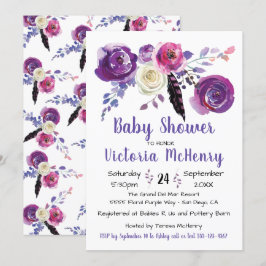 Lila Aquarellfarbe Floral Boho BabyShower Einladung