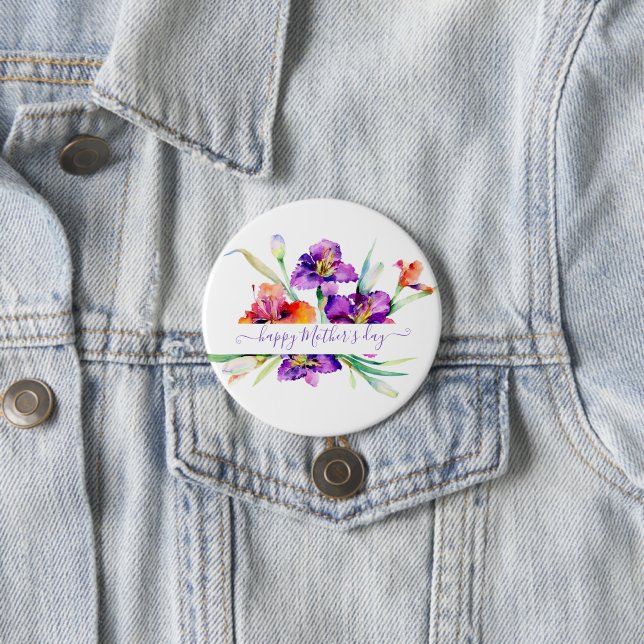 Lila Aquarellfarbe Iris personalisiert Button (Beispiel)