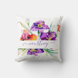 Lila Aquarellfarbe Iris personalisiert Kissen