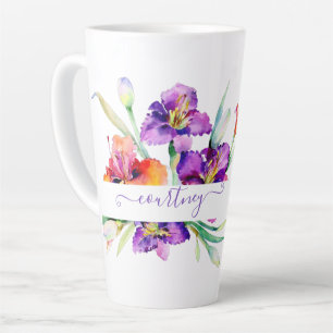 Lila Aquarellfarbe Iris personalisiert Milchtasse