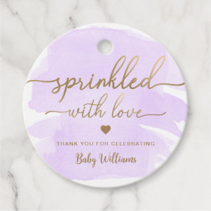 Lila Aquarellfarbe mit Liebe-Kinderdusche Geschenkanhänger