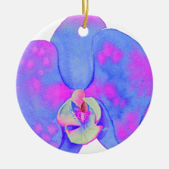 Lila Aquarellfarbe Orchideenmalerei Keramik Ornament (Vorne)