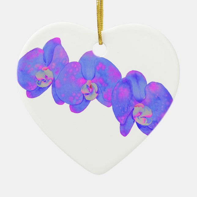 Lila Aquarellfarbe Orchideenmalerei Keramik Ornament (Vorne)
