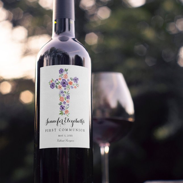 Lila Aquarellfarben Blume Erste Kommune Weinetikett (Von Creator hochgeladen)