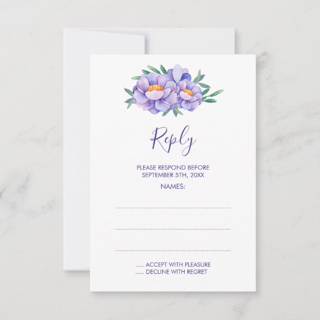 Lila Aquarellfarben-Blume Hochzeitskarten RSVP Karte (Vorderseite)