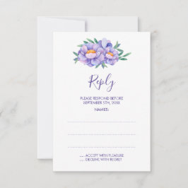 Lila Aquarellfarben-Blume Hochzeitskarten RSVP Karte
