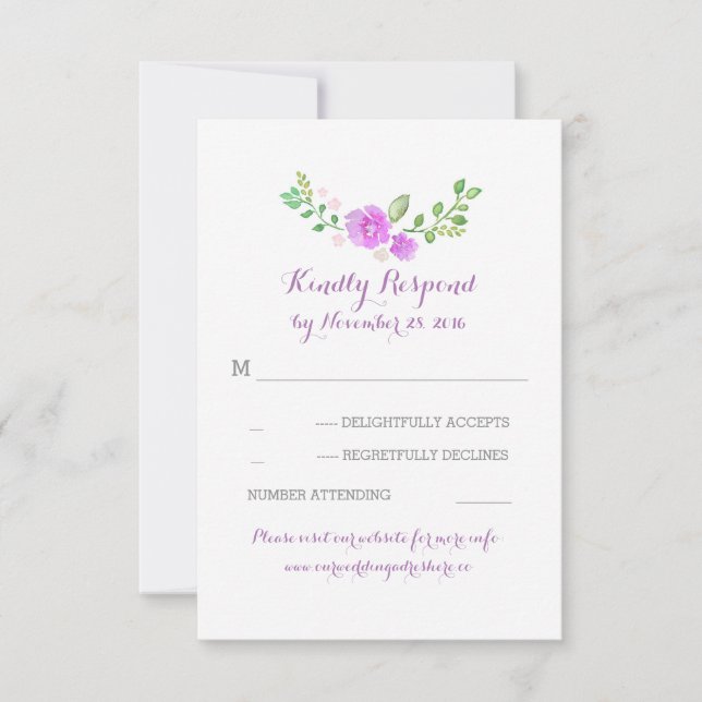 lila Aquarellfarben-Blume Hochzeitskarten RSVP Karte (Vorderseite)