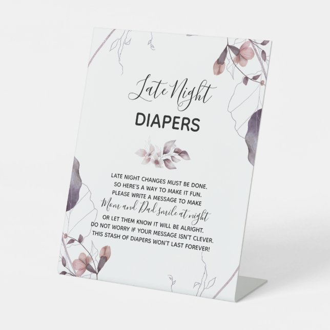 Lila Aquarellfarben-Blume Kinderduschdiape signier Sockelschild (Vorderseite)