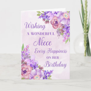 Lila Aquarellfarben Blume Nichte Geburtstagkarte Karte