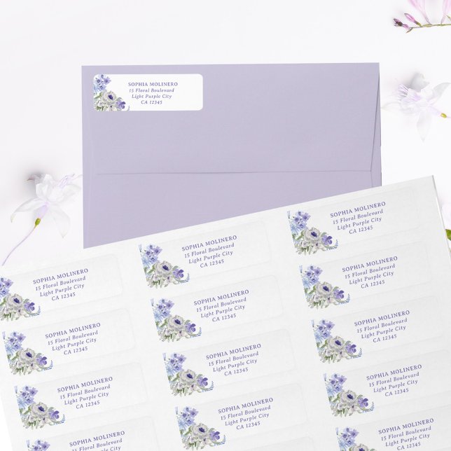 Lila-Aquarellfarben-Blume Rücksendeadresse (Purple Floral Return Address Labels)