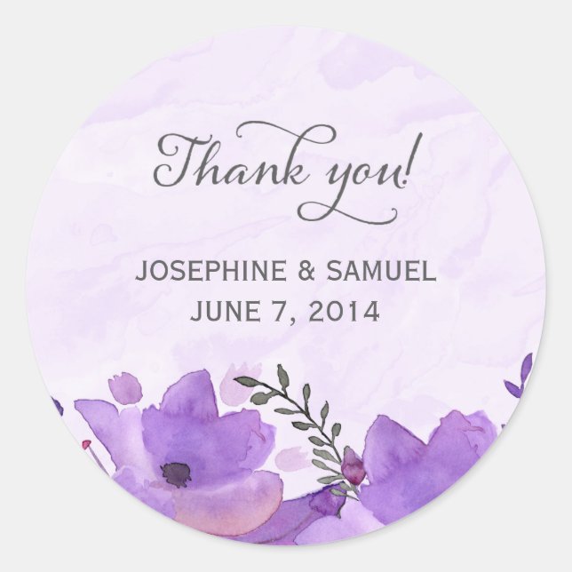 Lila Aquarellfarben-Blume Rundkleber Runder Aufkleber (Vorderseite)