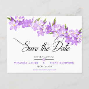 Lila Aquarellfarben Blume Save the Date elegant Ankündigungspostkarte