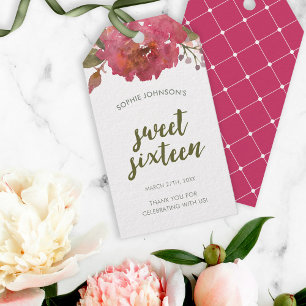Lila Aquarellfarben Floral 16 . Geburtstag Gefalle Geschenkanhänger