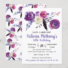 Lila Aquarellfarben-Floral Boho Geburtstagsparty Einladung