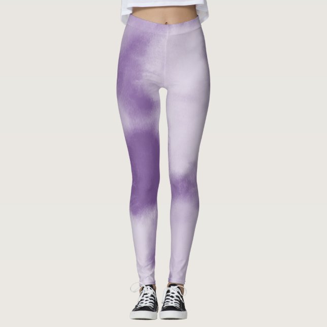 Lila Aquarellfarben-Gefärbte Krawatte Abstrakt Leggings (Vorderseite)