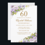 Lila Aquarellfarben Gold 60. Geburtstag Einladung<br><div class="desc">Elegantere Blumeneinladungen im Kleinen Bayleigh Store!</div>