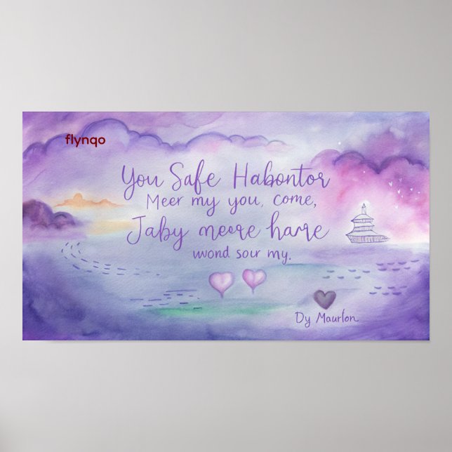 Lila Aquarellfarben Liebe Zitat Druck mit Wall Art Poster (Vorne)