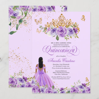Lila Aquarellfarben Rose Schmetterlinge Quinceañer Einladung