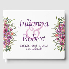 Lila Aquarellfarben Wildblumen HochzeitsGästebuch Gästebuch