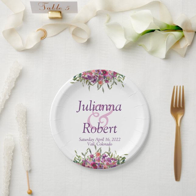 Lila Aquarellfarben-Wildblumen Hochzeitspapierplat Pappteller (Hochzeit)