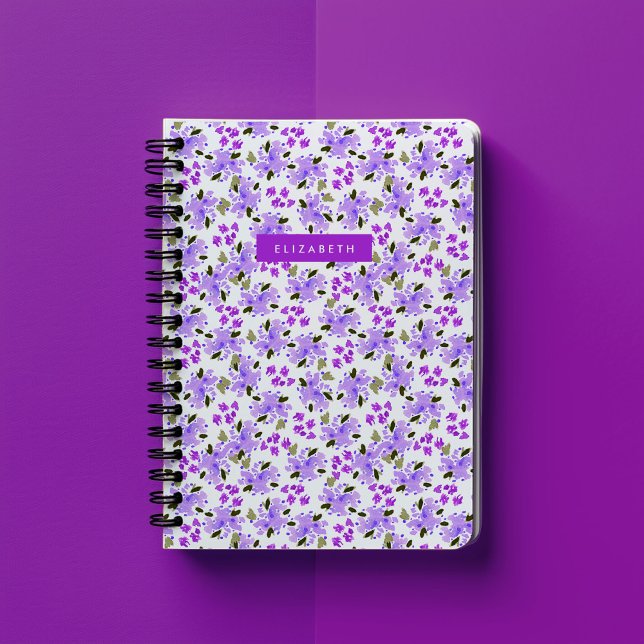 Lila Aquarellgarten Personalisiert Notizblock (Purple watercolor floral garden personalized notebook.)