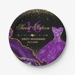 Lila Aquarellkleid Sweet 16 Geburtstag Pappteller