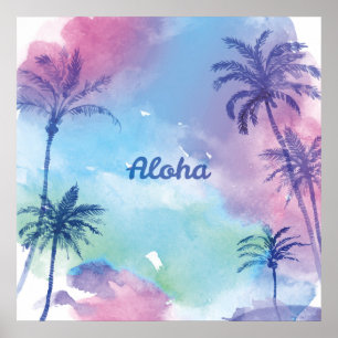 Lila Aquarelllandschaft Hawaii Poster