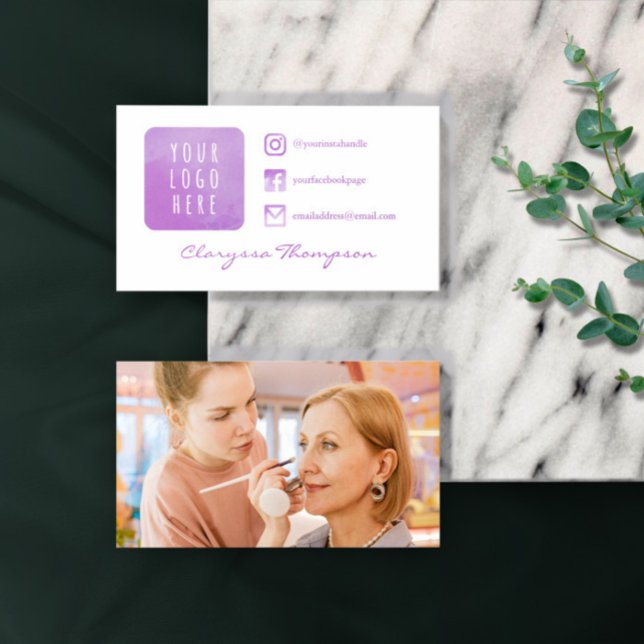 Lila Aquarelllogos und Foto Social Media Visitenkarte (Von Creator hochgeladen)