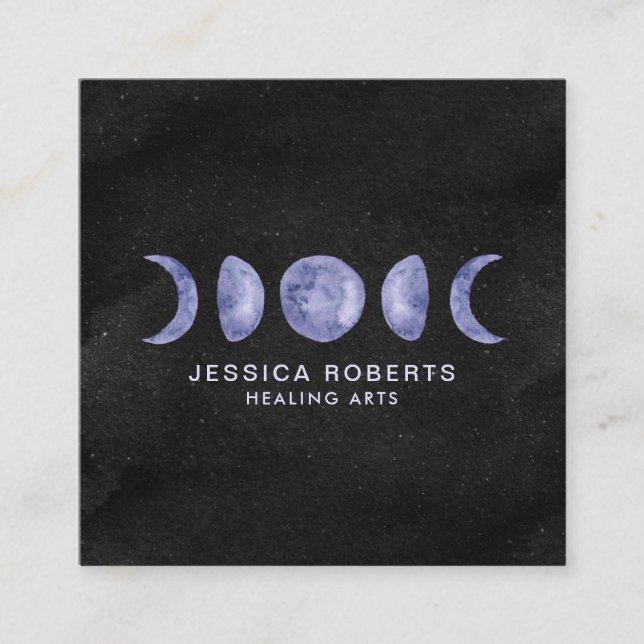 Lila Aquarellmond phasen metaphysische Quadratische Visitenkarte (Vorderseite)