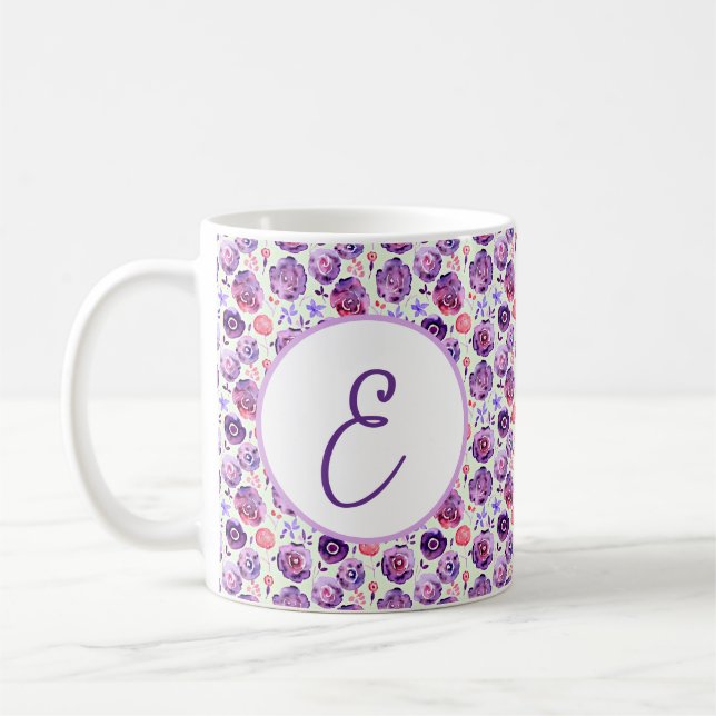 Lila Aquarellmuster-Blume Kaffeetasse (Links)