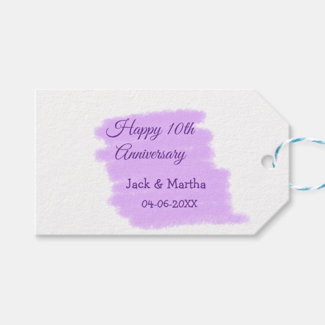 Lila Aquarellplatz, modern 10 Jahre alt Geschenkanhänger (Vorderseite (Horizontal))