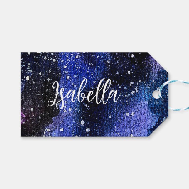 Lila Aquarelluniversum Geschenkanhänger (Vorderseite (Horizontal))