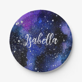 Lila Aquarelluniversum Pappteller