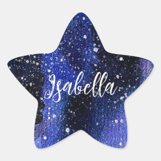 Lila Aquarelluniversum Stern-Aufkleber