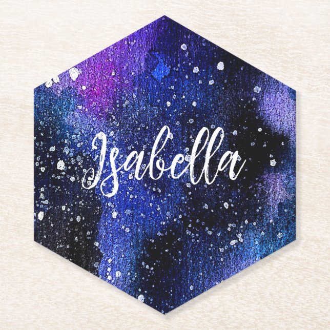Lila Aquarelluniversum Untersetzer (Vorderseite)