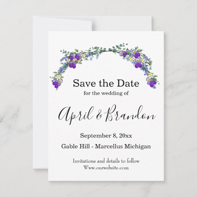 Lila Aquarellviolette Save The Date (Vorderseite)