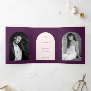 Lila Arch Foto Hochzeit Save the Date Dreifach Gefaltete Ankündigung