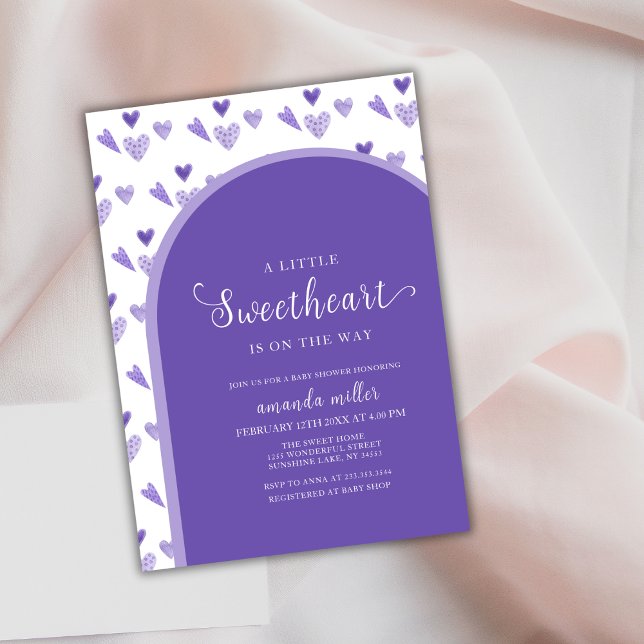Lila Arch Valentine Little Sweetheat Baby Dusche Einladung (Purple Arch Valentine Little Sweetheat Baby Shower Invitation)