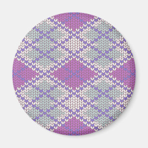 LILA ARGYLE STRICKENDE Rundmagnet Magnet