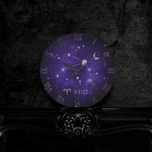 Lila Aries Zodiac   Kosmisches Astrologie Horoskop Runde Wanduhr