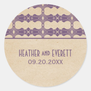 Lila Art Deco Border Wedding Stickers