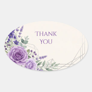 Lila Art Deco Floral Danke Ovaler Aufkleber