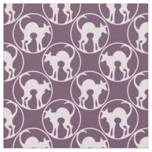 Lila Art Deco Katzen-Silhouetten-Muster Stoff