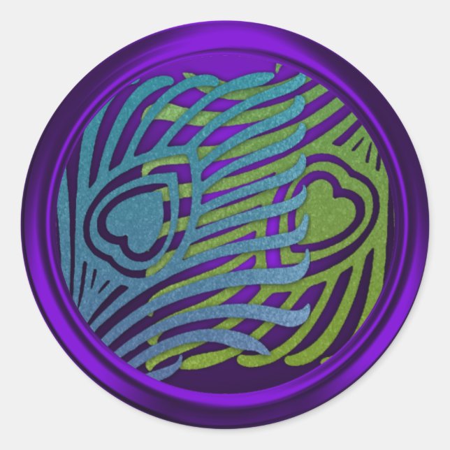 Lila Art Deco Peacock Umschlag Aufkleber Set 1104 (Vorderseite)