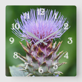 Lila Artichoke Thistle Head Floral Große Wanduhr