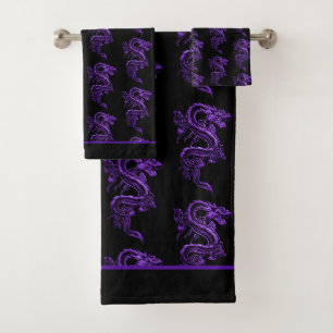 Lila asiatischer Drache Badhandtuch Set
