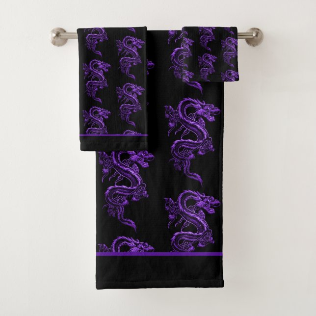 Lila asiatischer Drache Badhandtuch Set (Insitu)